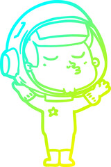 cold gradient line drawing of a cartoon confident astronaut