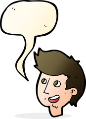 cartoon happy boy face with speech bubble