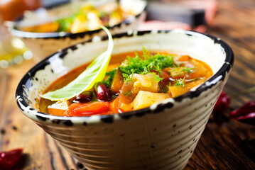 hot bean soup in bowl