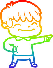 rainbow gradient line drawing of a cartoon happy boy