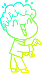 cold gradient line drawing of a cartoon happy man