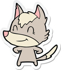 sticker of a friendly cartoon wolf