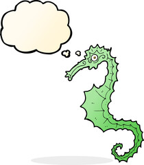 cartoon sea horse with thought bubble