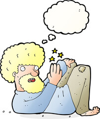 cartoon hippie man with thought bubble