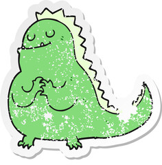 distressed sticker of a cartoon dinosaur
