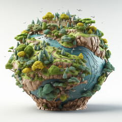 3d full body earth in cartoon style full studio center in small white background