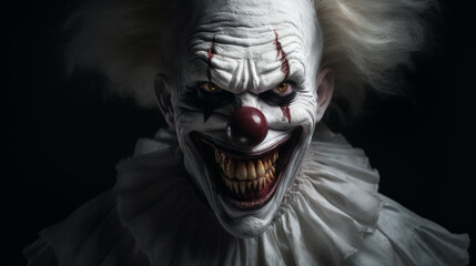 A scary clown with a devilish smile - obrazy, fototapety, plakaty