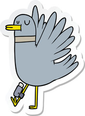 sticker of a cartoon flapping wood pigeon