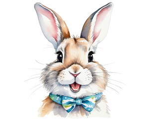 Fototapeta premium cute easter bunny portrait watercolor painting isolated on white background