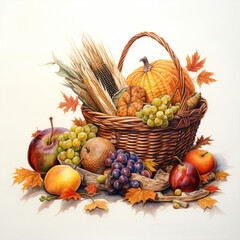 Naklejka na ściany i meble colored pencil sketched, oil painting, thanksgiving, clipart on a white background created with Generative Ai