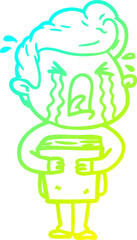 cold gradient line drawing of a cartoon crying man