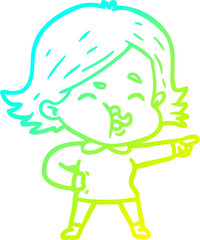 cold gradient line drawing of a cartoon girl pulling face
