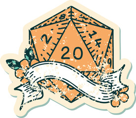 Retro Tattoo Style natural twenty D20 dice roll