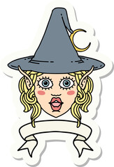 sticker of a elf mage character face with banner