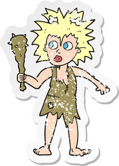 retro distressed sticker of a cartoon cave woman