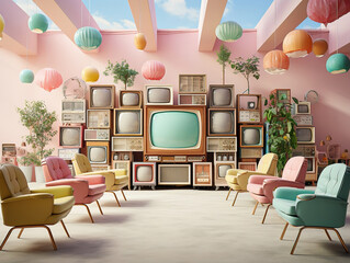  Pastel Armchair in a Room with Vintage TV