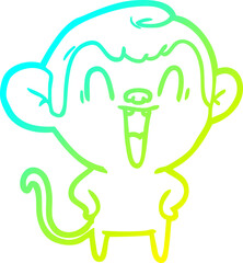 cold gradient line drawing of a cartoon laughing monkey