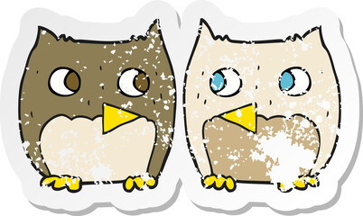 retro distressed sticker of a cute cartoon owls