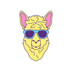 Y2k fashion lama in sunglasses portrait cartoon character groovy icon vector flat illustration