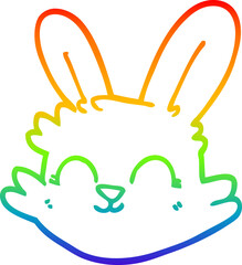 rainbow gradient line drawing of a cartoon happy rabbit