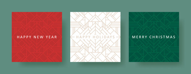 Premium set elegant cover design for invitation, cover design, flayers, menu, notebook, cards. Luxury Christmas design templates with red, green and white geometric pattern. - obrazy, fototapety, plakaty