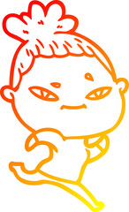 warm gradient line drawing of a cartoon woman