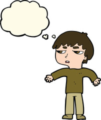 cartoon annoyed boy with thought bubble