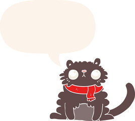 cartoon cat with speech bubble in retro style