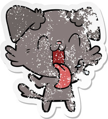 distressed sticker of a cartoon panting dog