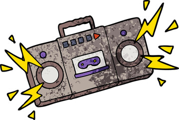 retro cartoon tape cassette player blasting out old rock tunes © lineartestpilot