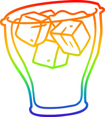 rainbow gradient line drawing of a glass of cola with ice