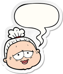 cartoon old lady with speech bubble sticker