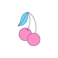 Y2k two cherry berry with stem and leaf cartoon element groovy style icon vector flat illustration