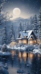 Fototapeta premium Sunset in the mountains. AI generated art illustration. 