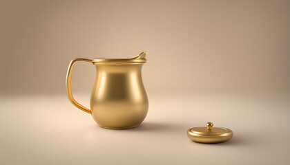 one empty gold color tea pot isolated with soft background