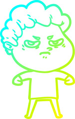 cold gradient line drawing of a cartoon angry man