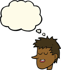 cartoon happy boy face with thought bubble