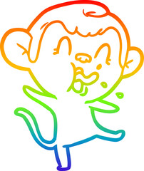 rainbow gradient line drawing of a crazy cartoon monkey