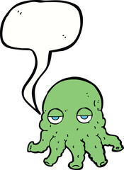 cartoon alien squid face with speech bubble
