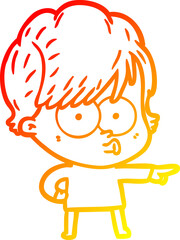 warm gradient line drawing of a cartoon woman