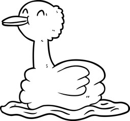 line drawing of a swimming duck