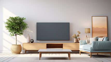 Modern minimalistic style living room with tv - obrazy, fototapety, plakaty