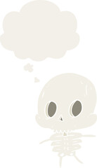 cartoon skeleton with thought bubble in retro style