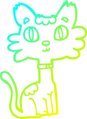 cold gradient line drawing of a cartoon cat