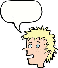 cartoon excited boy with speech bubble