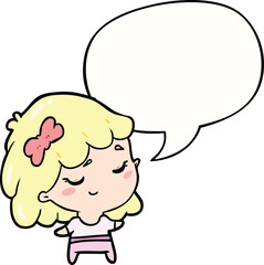 cute cartoon happy girl with speech bubble