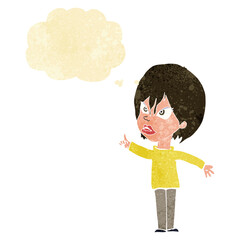 cartoon woman arguing with thought bubble