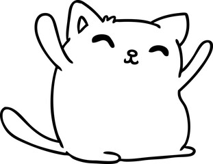 line drawing illustration of cute kawaii cat