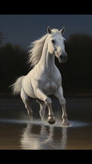 Obraz na płótnie Canvas horse running through water, dynamic, movement, beautiful oil painting created with Generative Ai