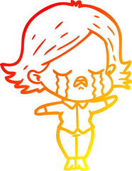 warm gradient line drawing of a cartoon girl crying